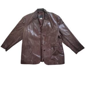 Vintage Terry Lewis Womens 2XL Brown Genuine Leather Jacket Collared Blazer Y2K